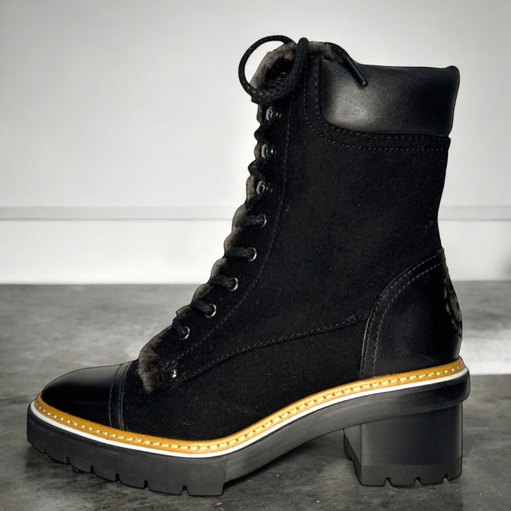 Brand New Tory Burch Black Lug Sole Lace Up Boots